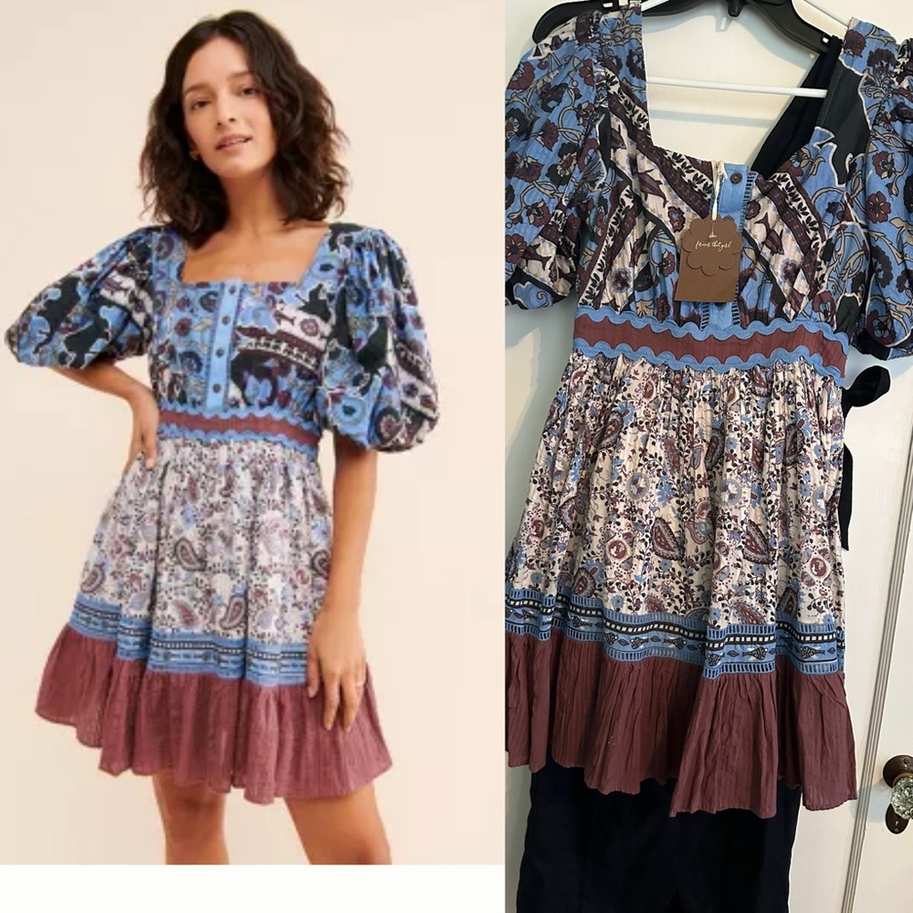 Anthropologie Blue Puff Sleeve Mini Sundress